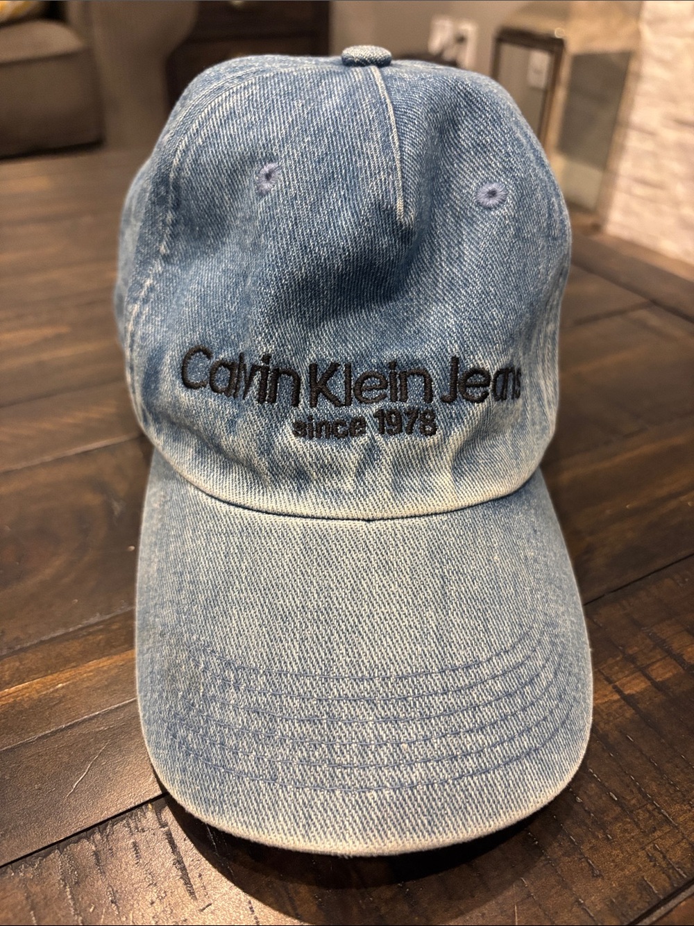 Calvin Klein Jeans Faded Light Blue Denim Baseball Cap